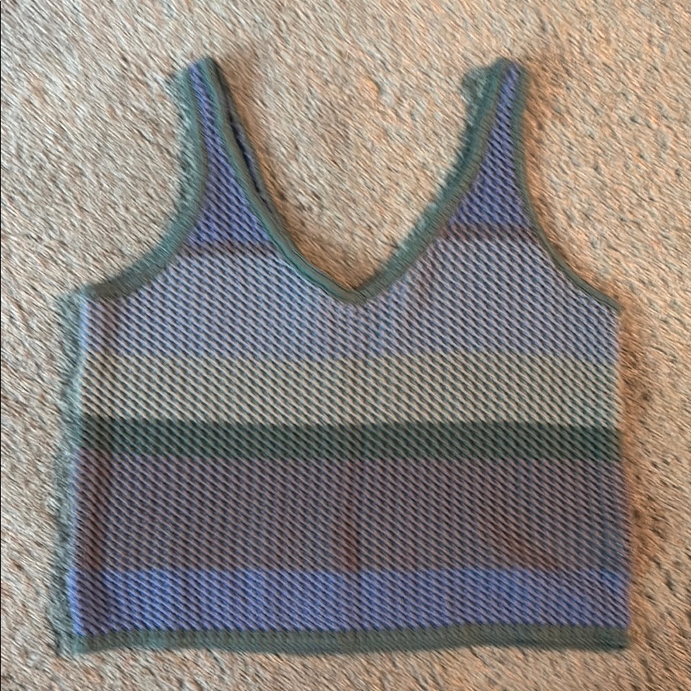 Splendid Blue and Green Ribbed Crop Tank Top